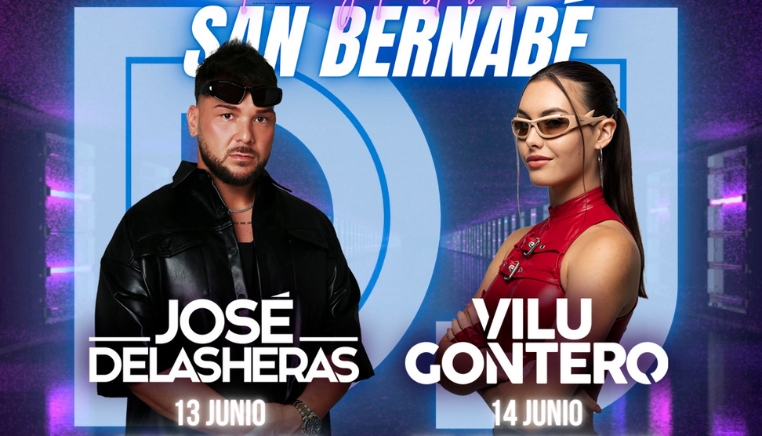 Cartel del Espacio Joven de San Bernabé 2025 en Marbella, diseñado por Grupo Camaleón, con artistas como José de las Heras y Vilu Gontero.